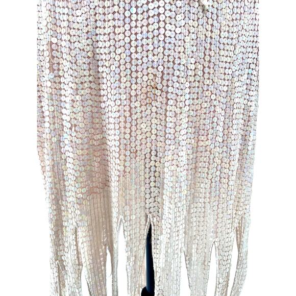 Vtg 80s Sequin Beaded Flapper 20s Art Deco Fringe Glam Gatsby Gown Dress Sz M - Picture 6 of 10